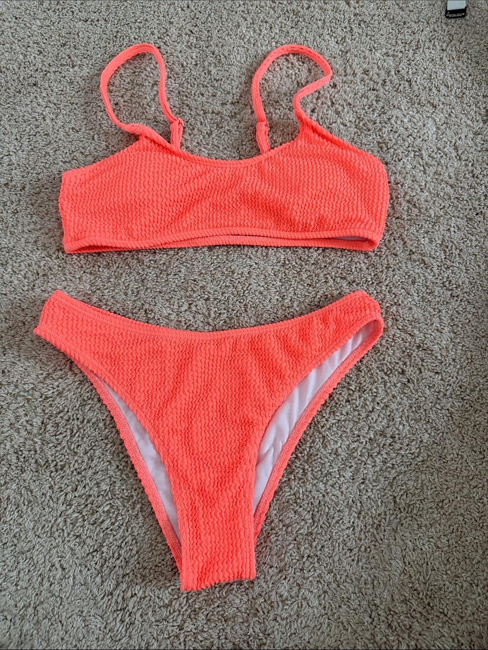 Neon Coral Textured Two-Piece Bikini
